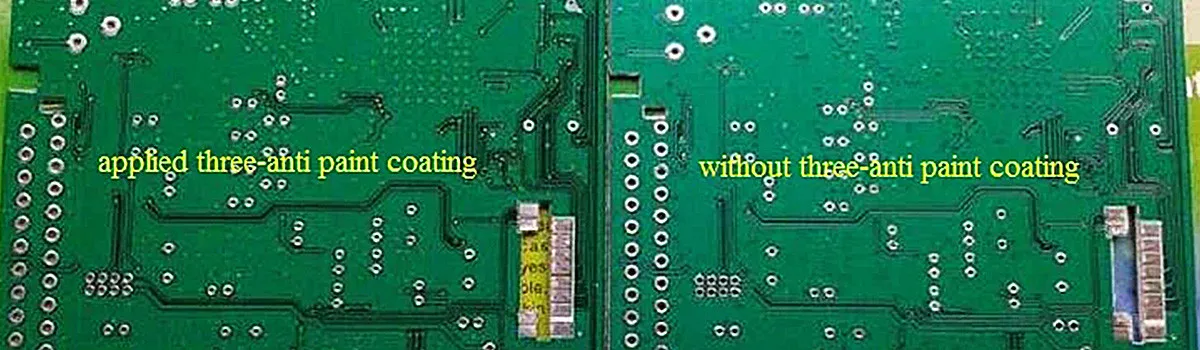 Comparison of PCB with and without DIY conformal coating for electronics protection.