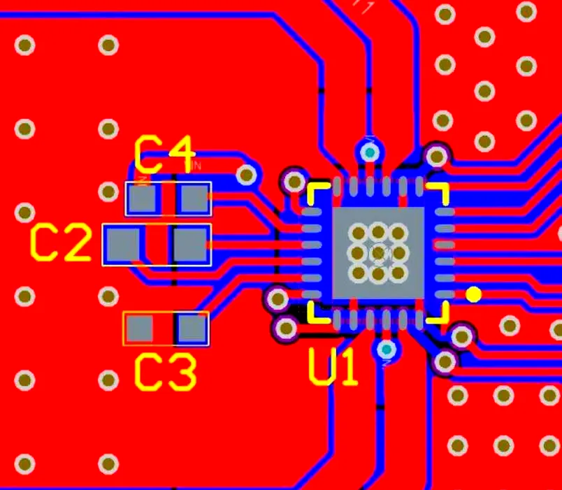 Base station PCB layout with thermal vias for heat dissipation