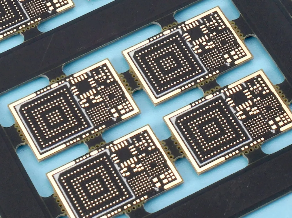 PCB with stamp holes for depaneling along the edge.