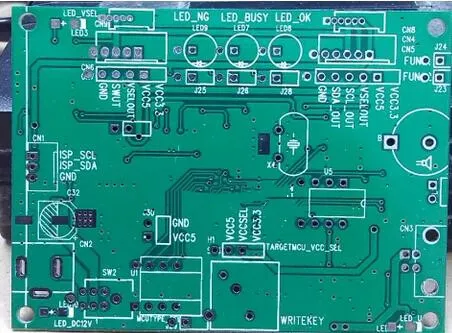 Close-up of PCB silkscreen markings for component identification."