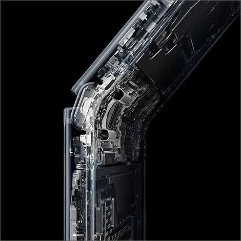 Cross-section of foldable phone showing flexible PCB in hinge