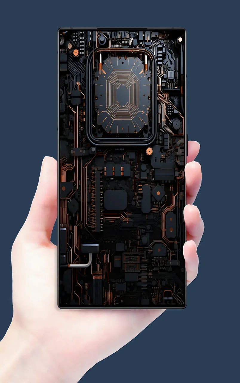 Completed 5G mobile phone PCB design with highlighted components.