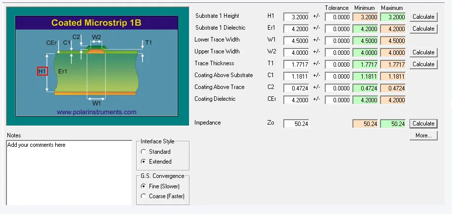 Diagram showing core thickness and impedance relationship in PCB design.