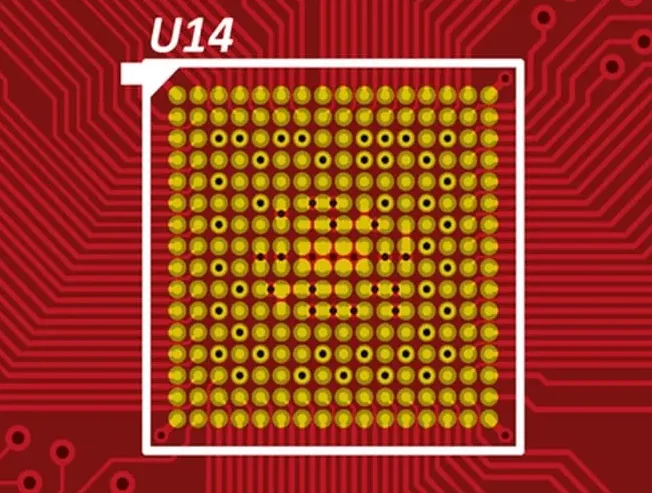 Clean PCB layout with via-in-pad for SMD components.
