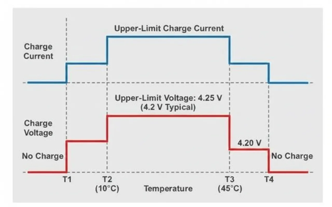 JEITA safe charging current and voltage for lithium-ion batteries