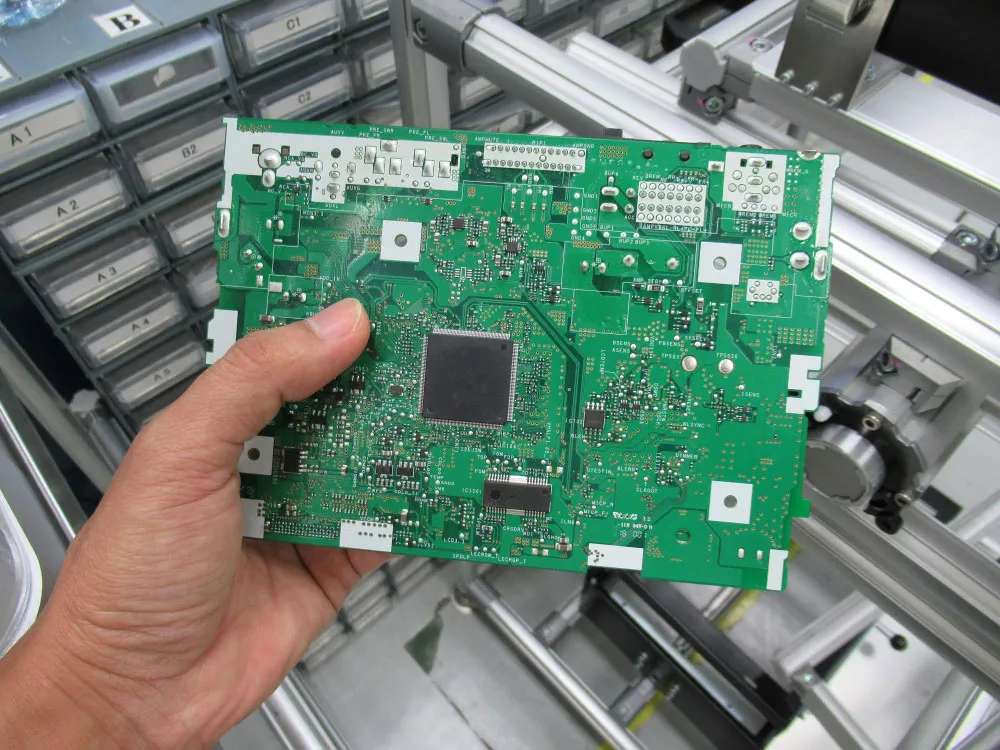 Close-up view of a single-sided PCB design for mass production