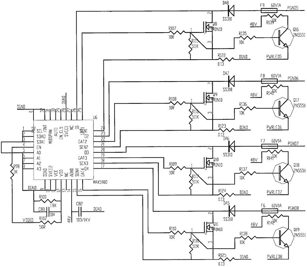 Network Switch PCB Schematic with Key Components