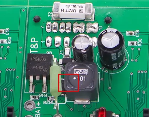 SMD inductor on PCB with labeled footprint components
