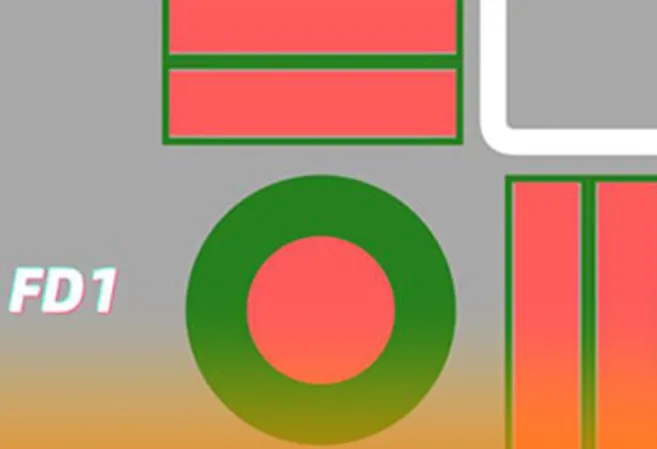 Close-up of PCB panel with fiducial marks for alignment"