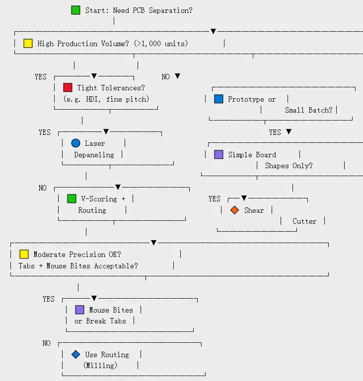 Decision tree for selecting PCB panel separation method