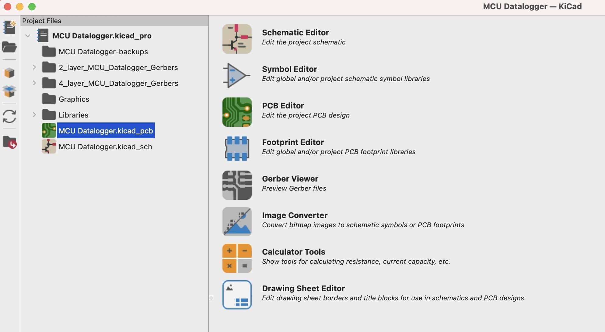 KiCad project manager