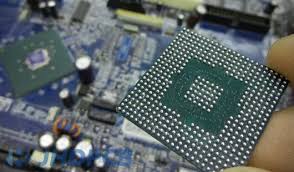 BGA package with a close-up of its solder ball grid