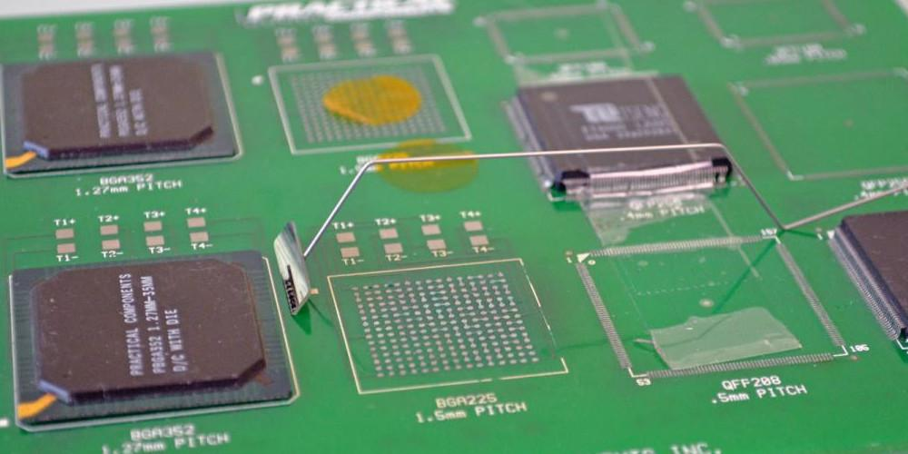 "BGA component on PCB with hidden solder balls."