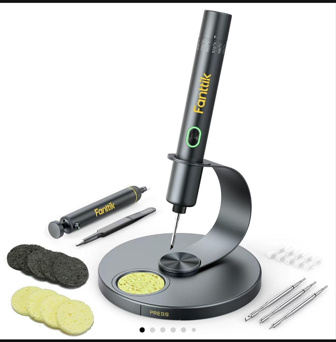 "Basic entry level soldering station setup for beginners with essential tools."