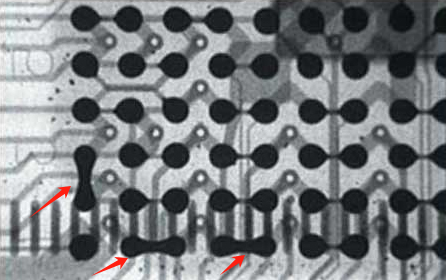 BGA X-Ray analysis showing solder ball defects on PCB