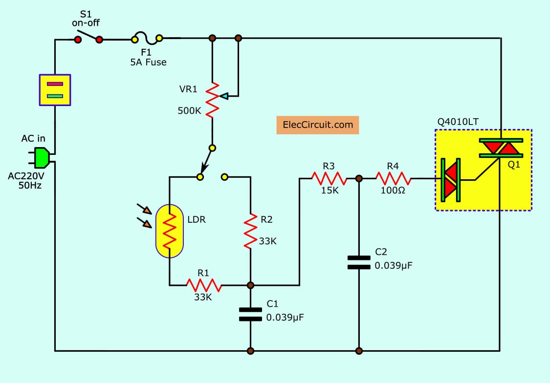 thyristor-based dimmer circuit schematic
