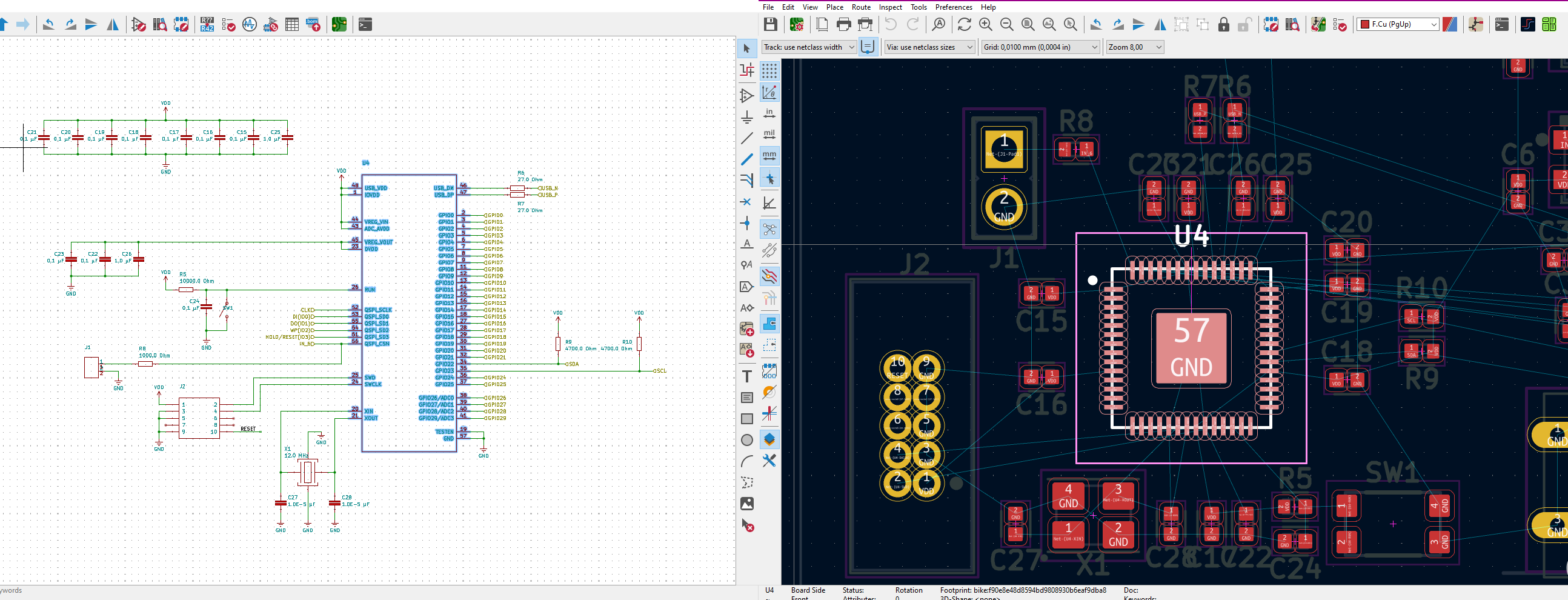 "PCB layout design for radial lead through-hole components."