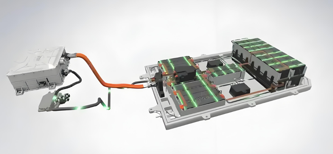 "High-voltage PCB layout for EV battery management system with connector placement."