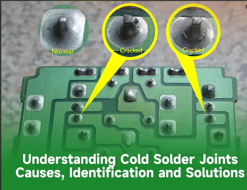 Comparison of good solder joint vs cold solder joint on PCB