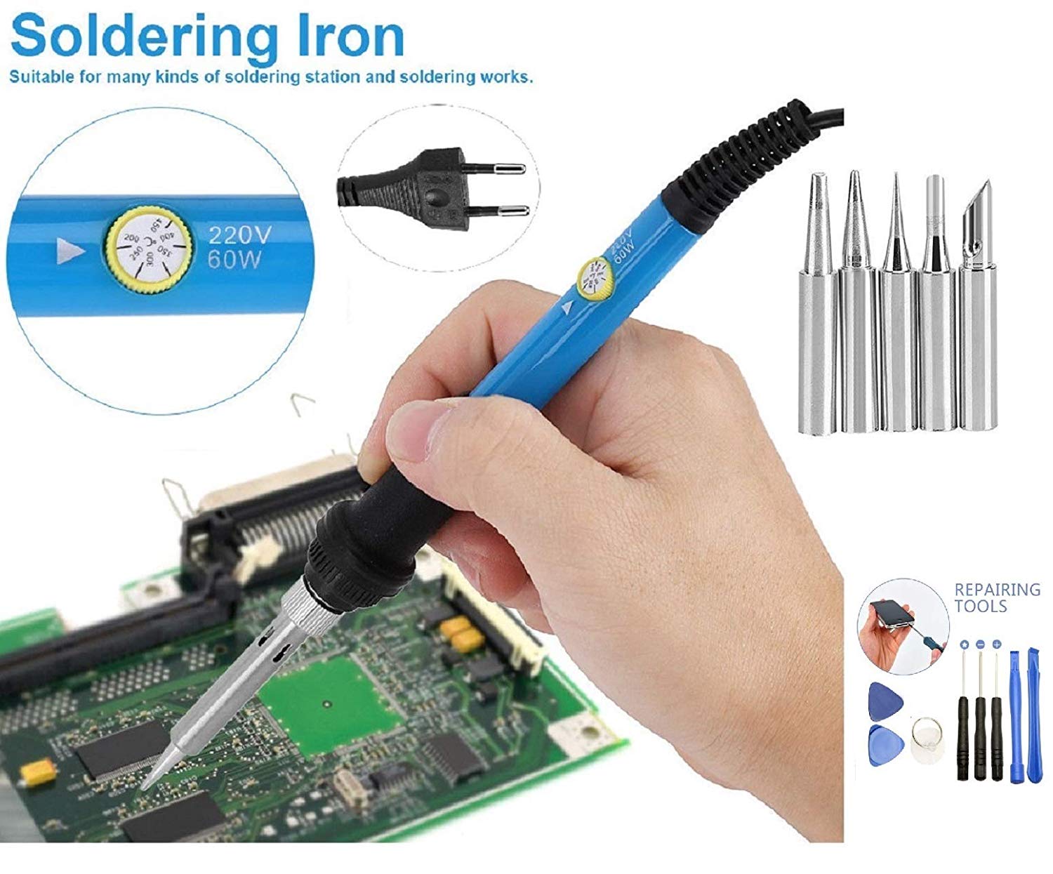Soldering iron set to optimal temperature for PCB work