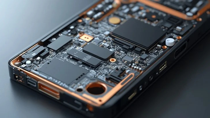Disassembled smartphone revealing a compact PCB