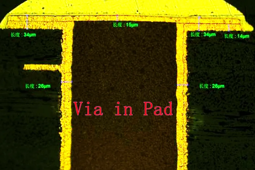 via-in-pad close up microscope view