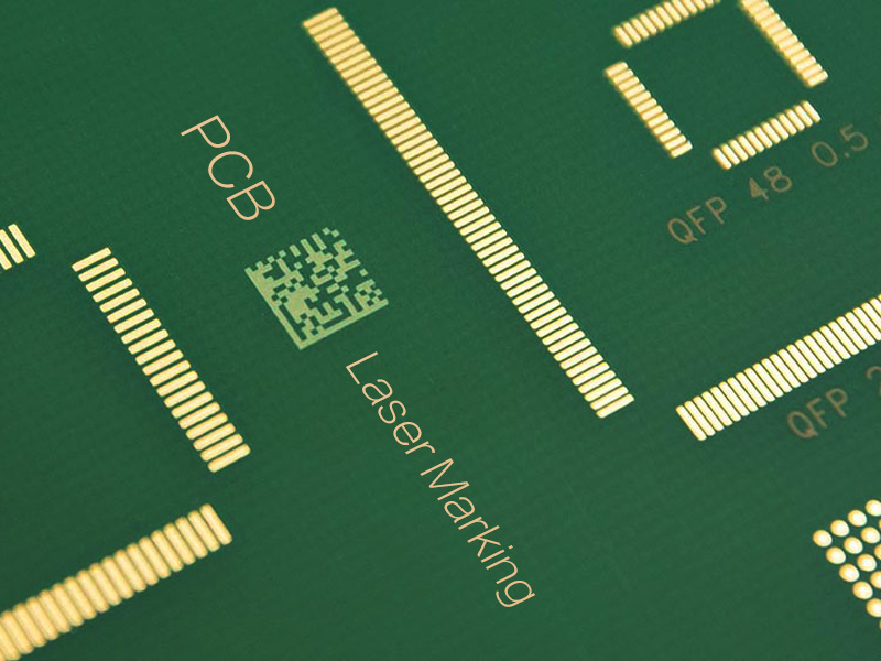 Laser marking on high-density PCB for permanent identification.