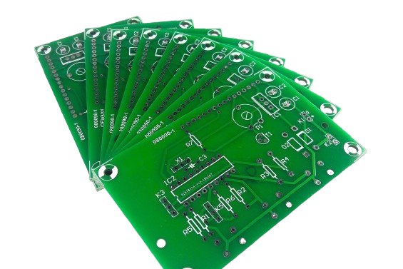 Close-up of PCB with white silkscreen markings on green solder mask for easy readability