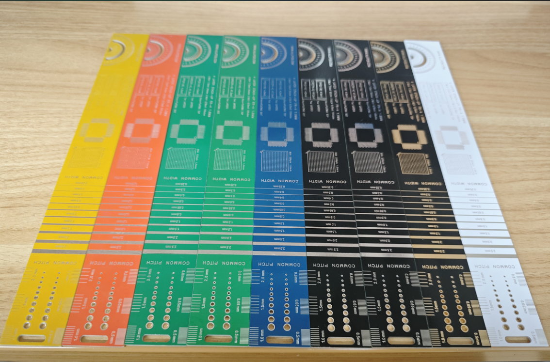 PCB silkscreen color chart showing contrast between solder mask and silkscreen colors