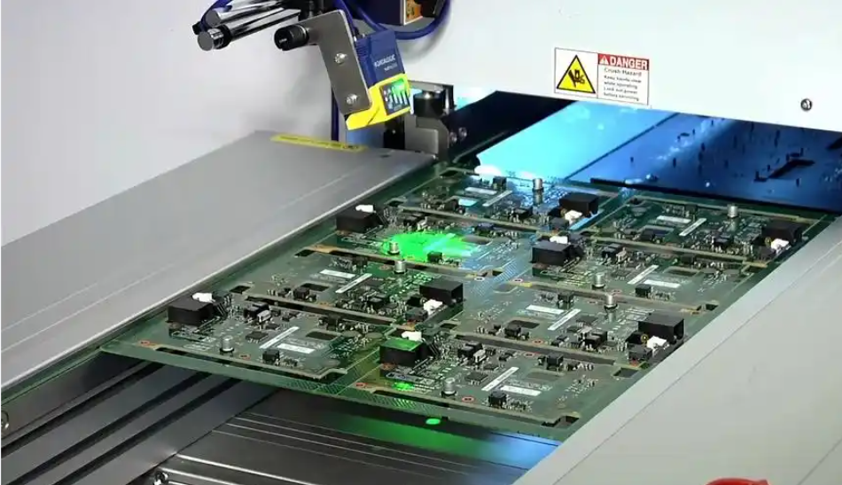 PCB prototype being tested for aspect ratio reliability.