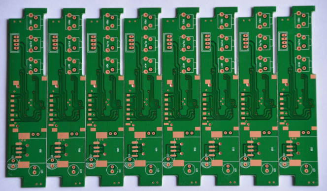 Example of a PCB panel layout with multiple boards for efficient manufacturing.