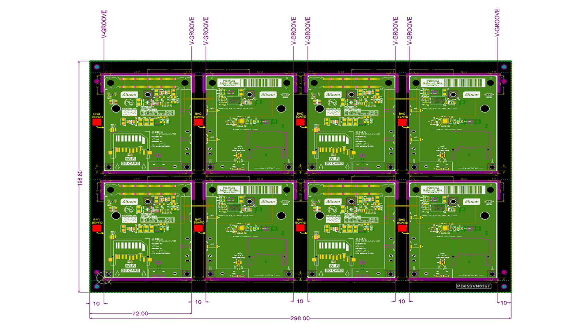 PCB panel calculator interface displaying board layout optimization.
