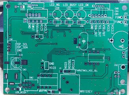 Close-up of PCB silkscreen markings for component identification."