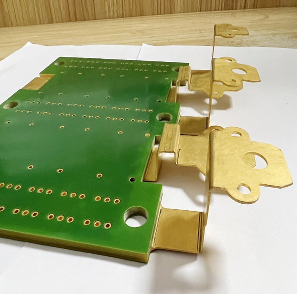 PCB design with integrated copper busbar for high current capacity."