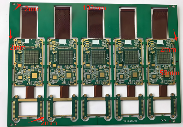 PCB panel area calculation with labeled dimensions and board spacing.
