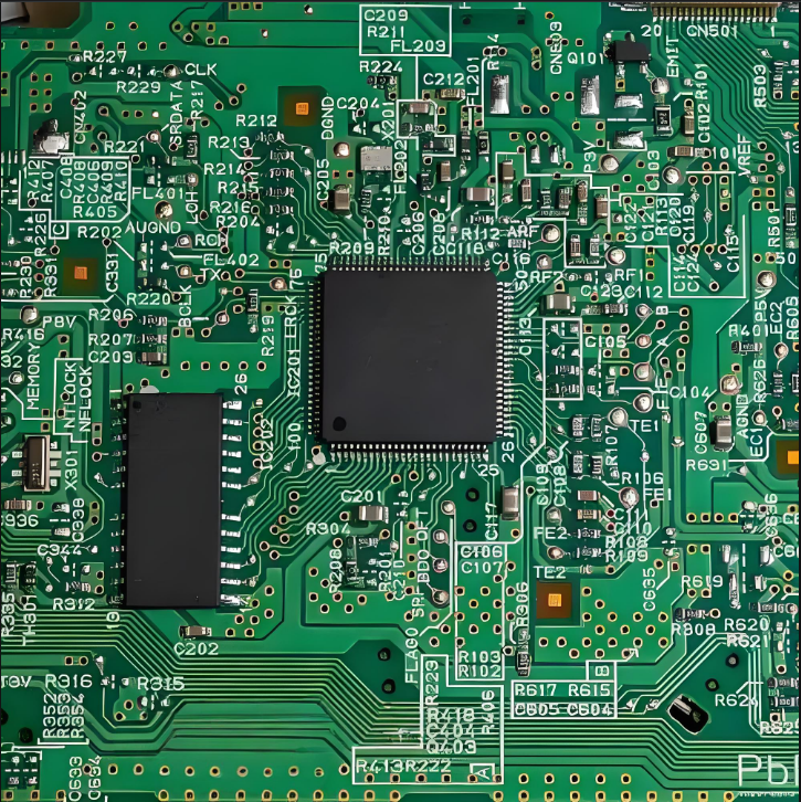"Close-up of PCB with surface finish protecting copper traces."