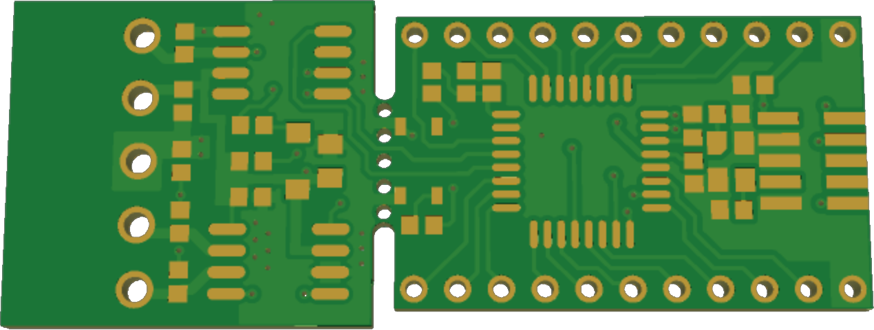 Close-up of PCB panel with mouse bites for easy separation and cost-effective manufacturing