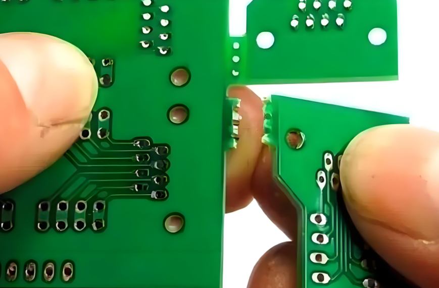 Worker separating PCB panel with mouse bites for cost-effective depanelization