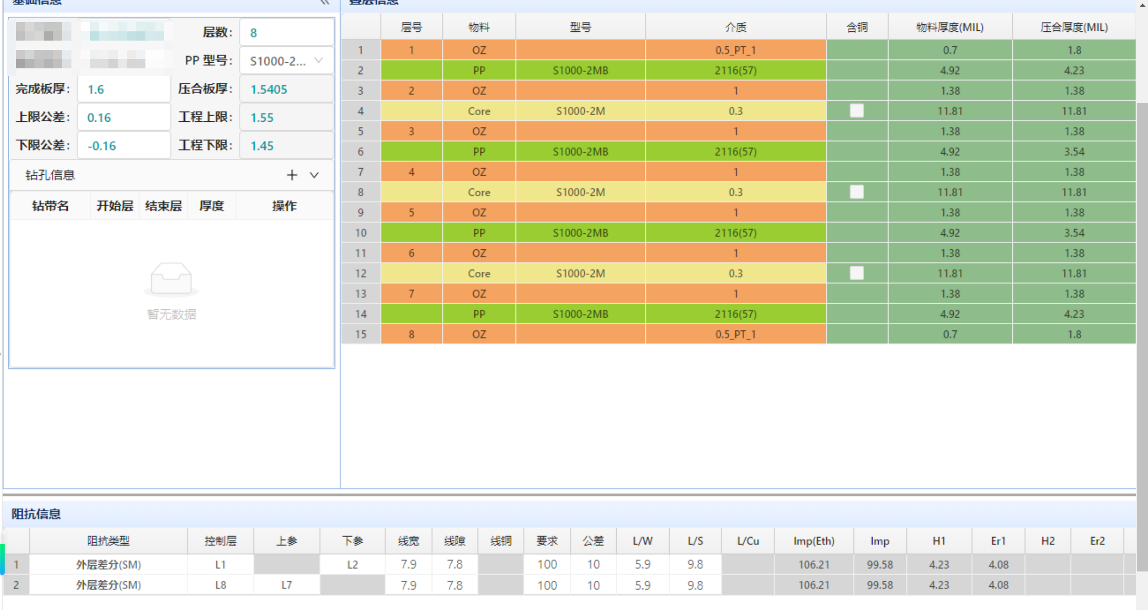 Graphic of trace impedance calculation for PCB stackup impedance control