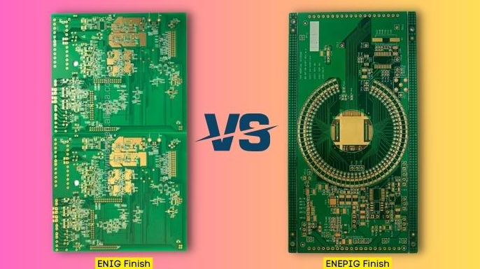 Cross-section of ENIG and ENEPIG PCB finishes showing layer composition."