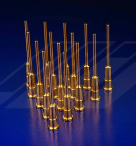 Close-up of soft gold plating on high-frequency connector for optimal performance