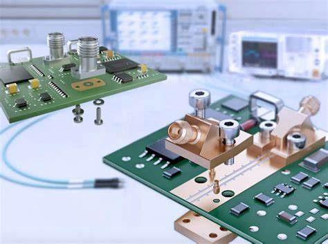 RF connector mounted on a PCB for high-frequency applications.