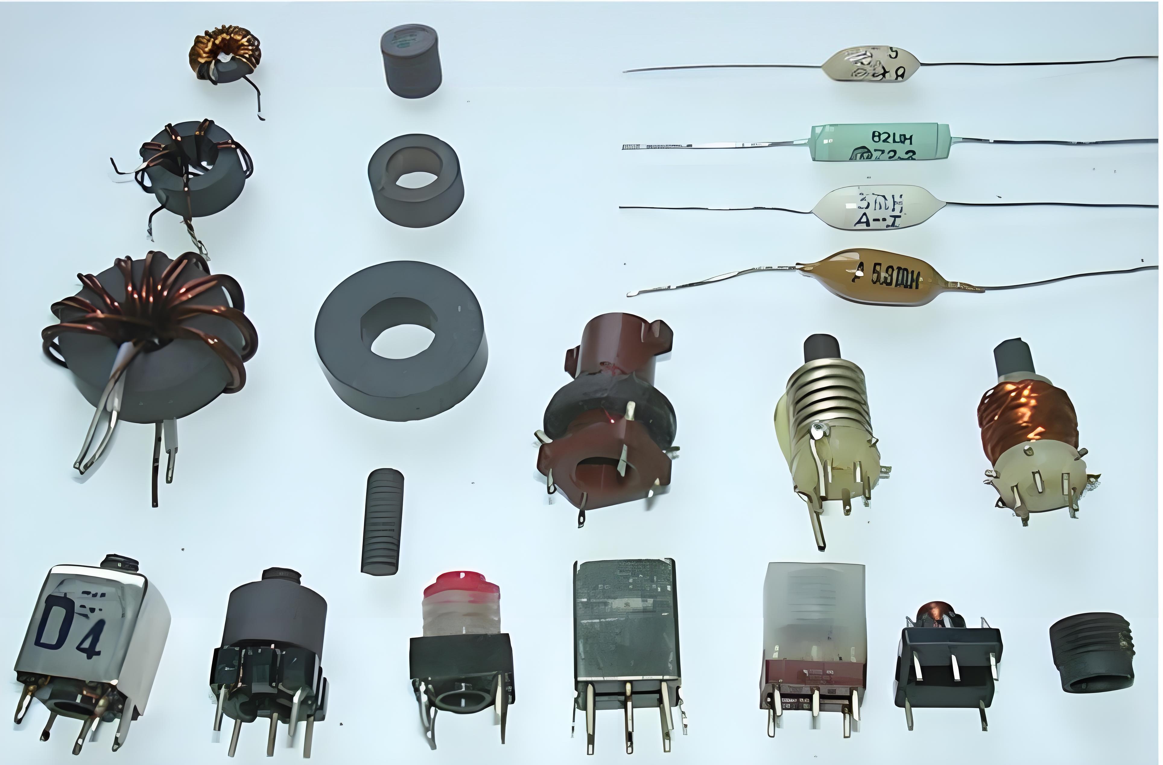 Various through-hole capacitor types for identification.