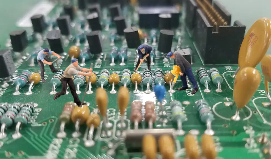 Rugged PCB with through-hole components for high-stress durability.