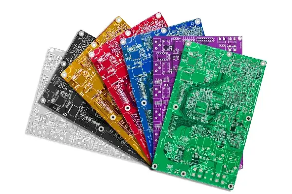 Comparison of solder mask materials on PCB samples.