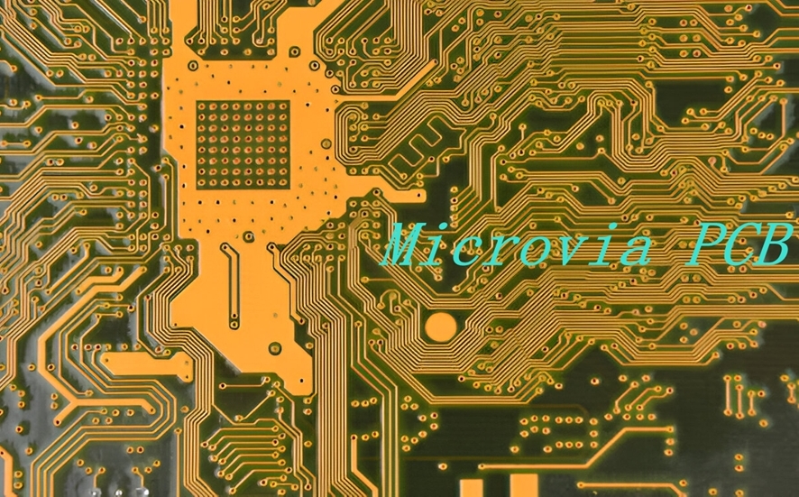 Detailed view of a microvia in a PCB, highlighting laser-drilled precision.