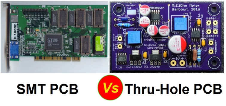 THT vs SMT PCB comparison showing differences in component density