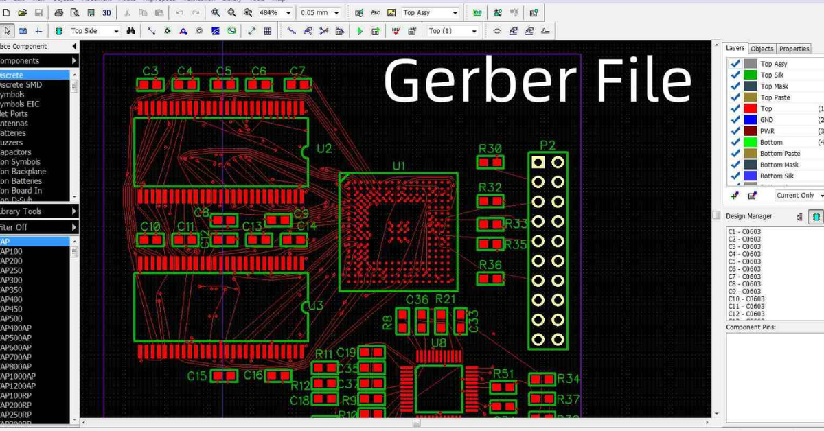 Gerber files of PCB layers in a viewer