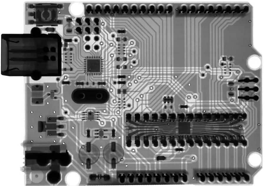 PCB X-ray inspection revealing internal structure and components
