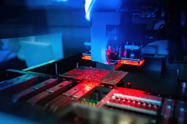 AOI machine inspecting a PCB for quality control